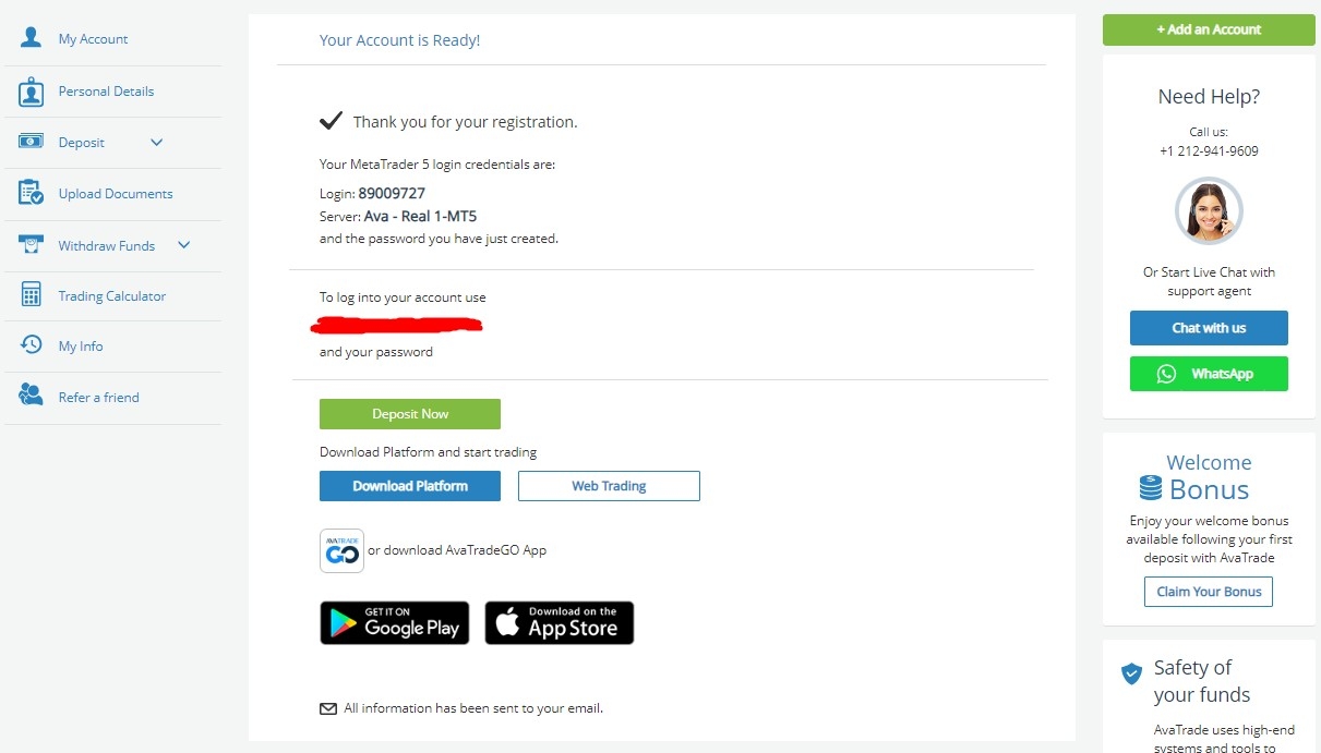 Created Account on AvaTrade