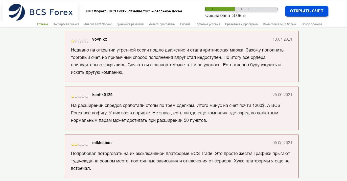 Негативные отзывы о БКС Форекс