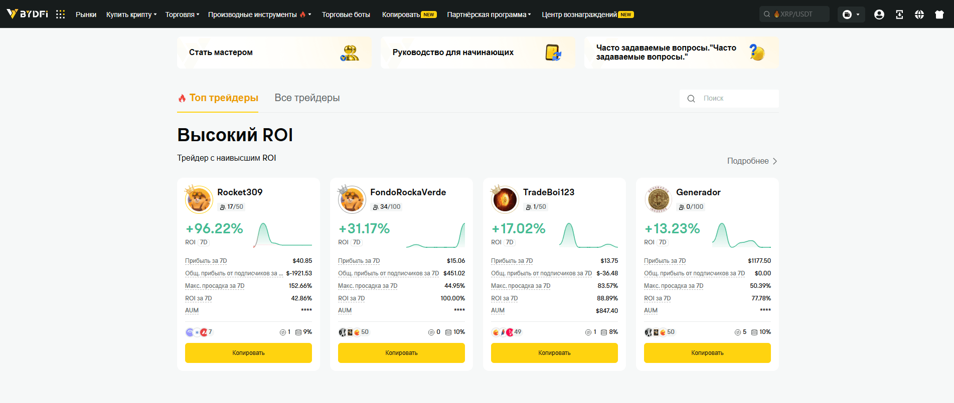 Трейдеры для копирования сделок на BYDFi
