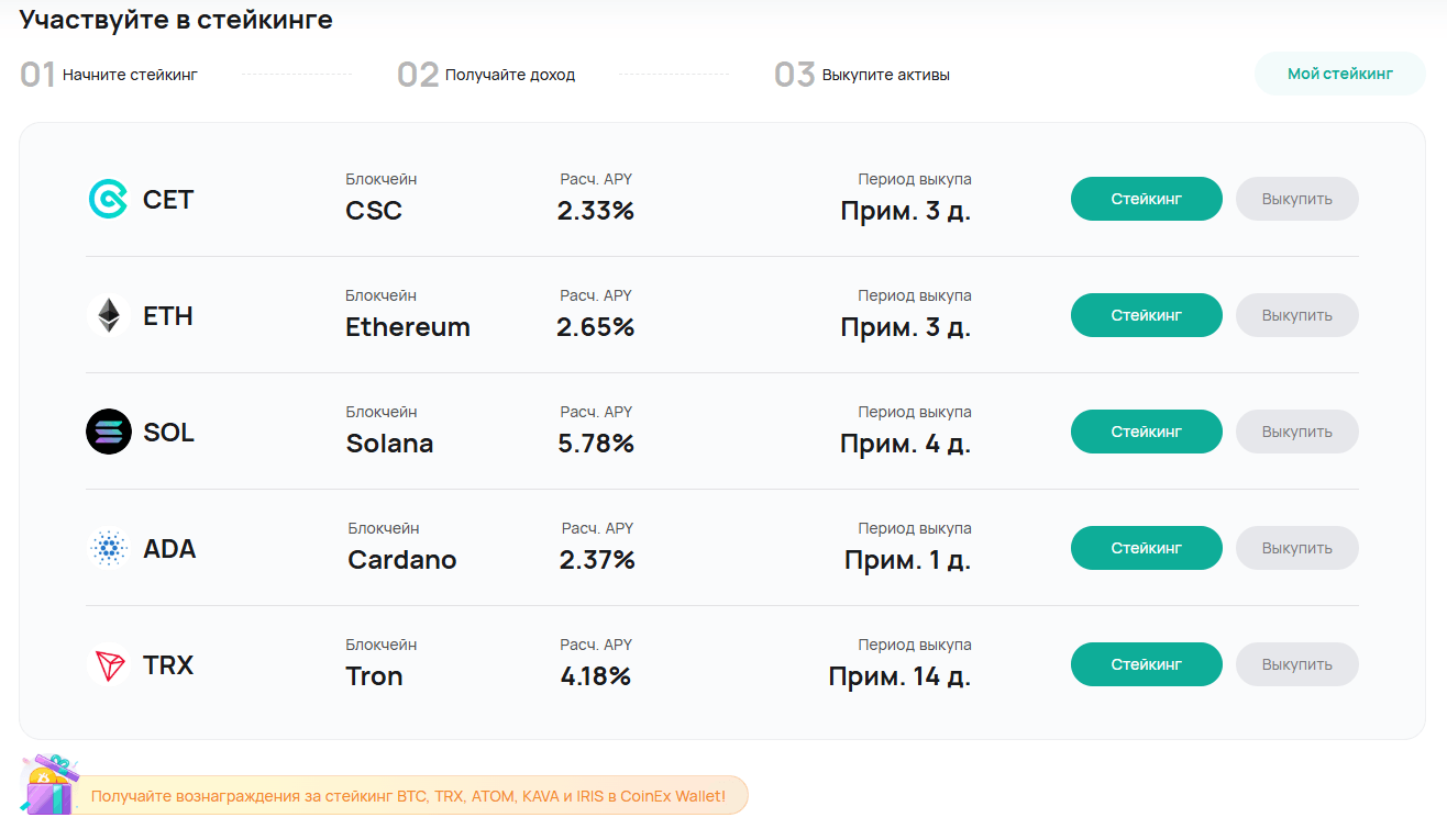 Стейкинг на CoinEx