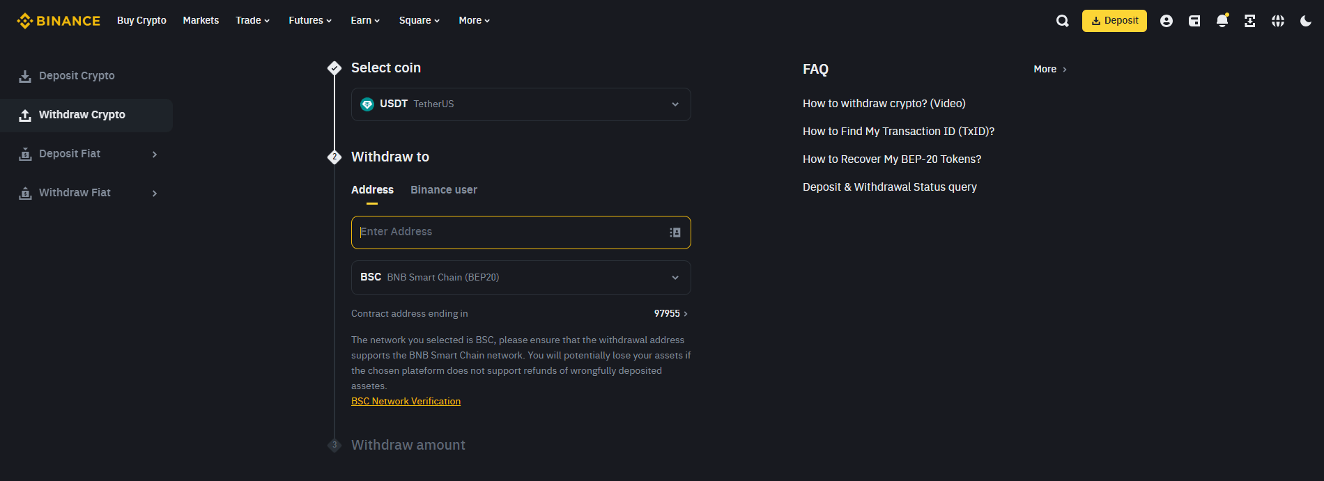 Cryptocurrency Withdrawal from Binance