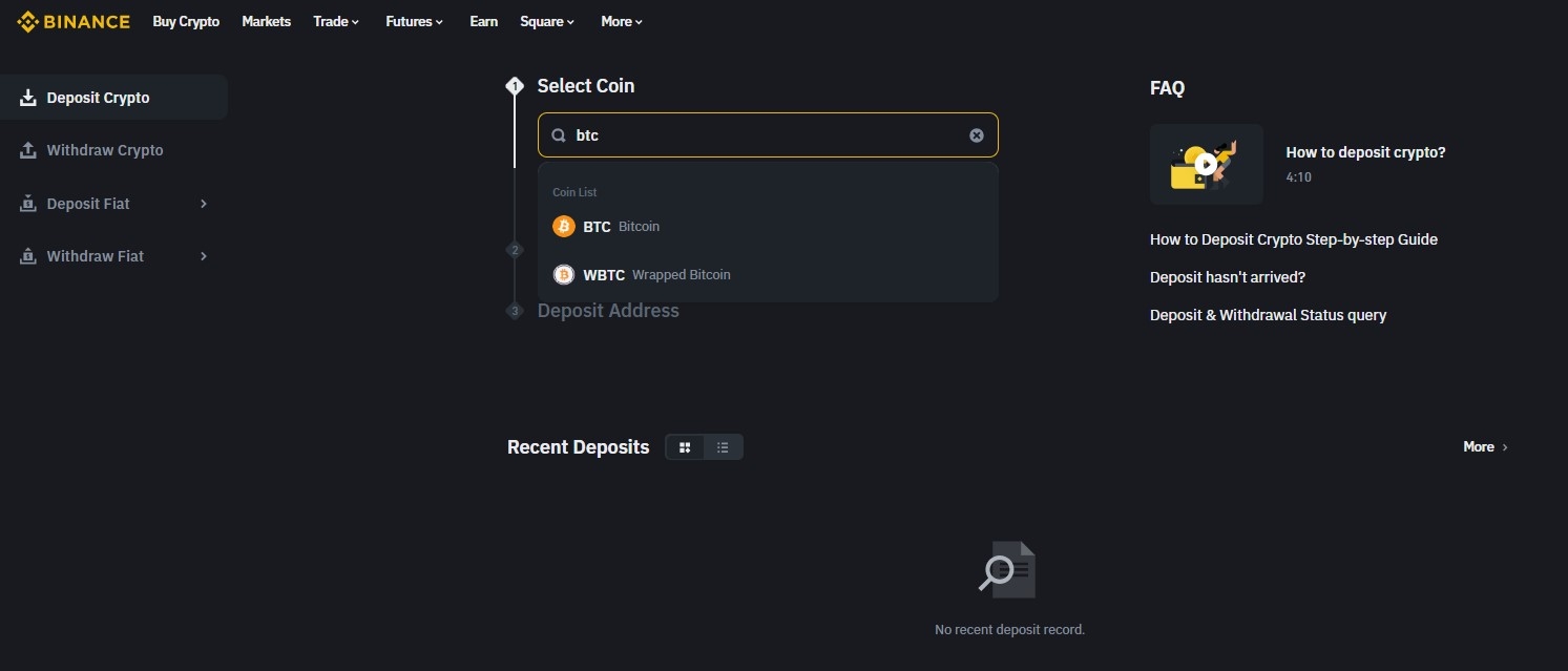 How to deposit cryptocurrency on Binance