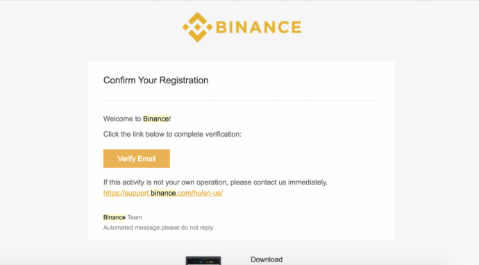 Email verification on Binance