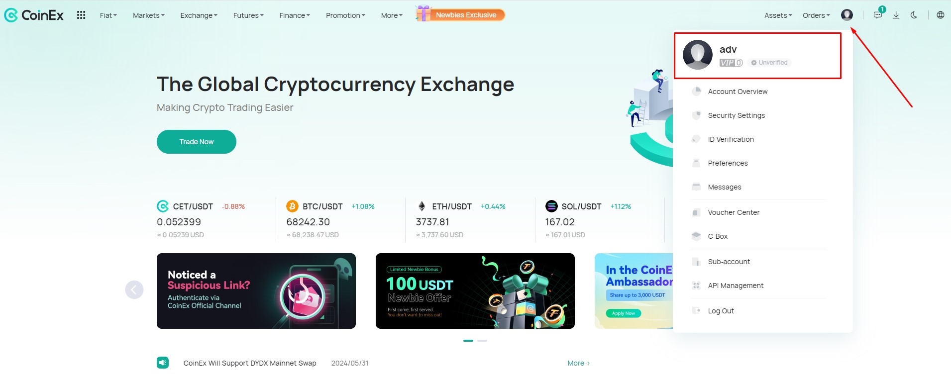 How to view your VIP level on CoinEx