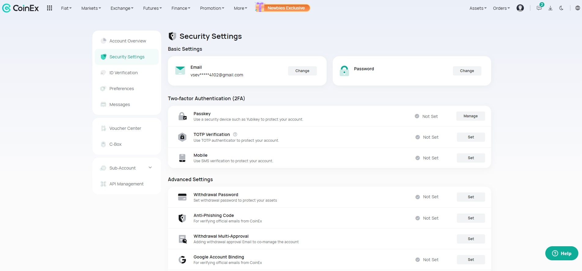 CoinEx Security Settings