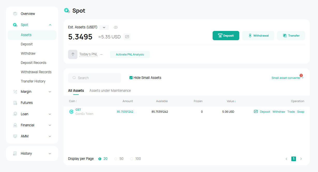 CoinEx Spot Account