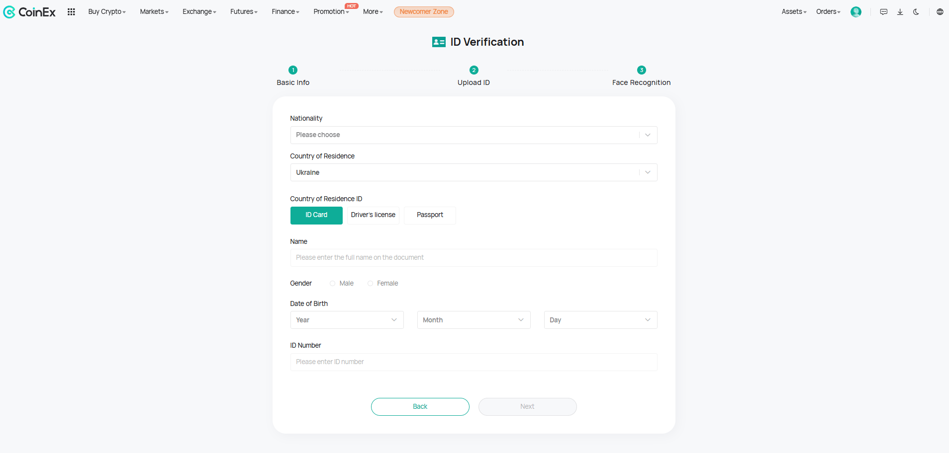 Verification on CoinEx