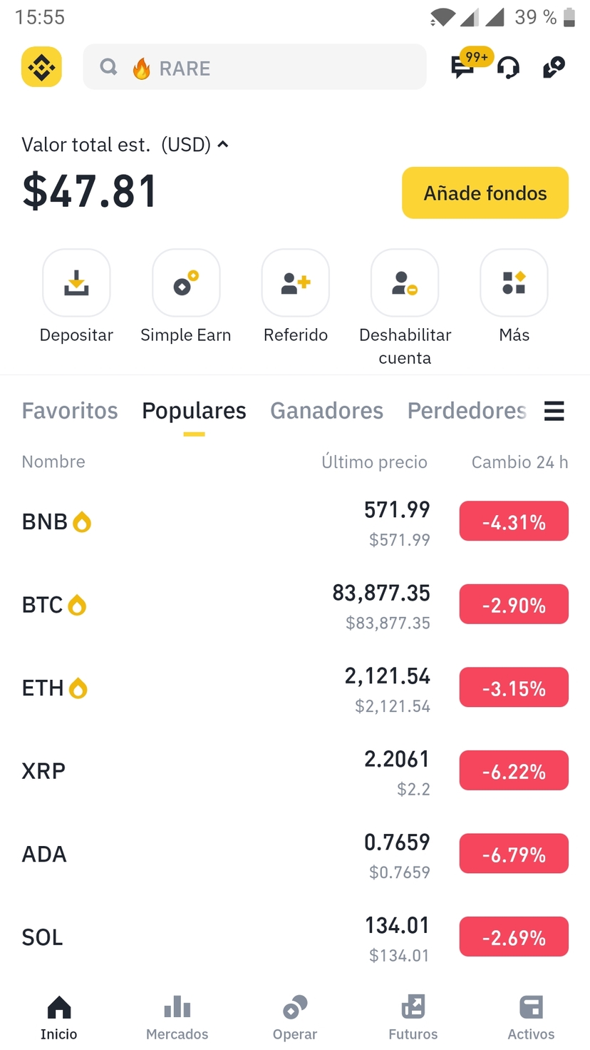 Aplicación móvil Binance