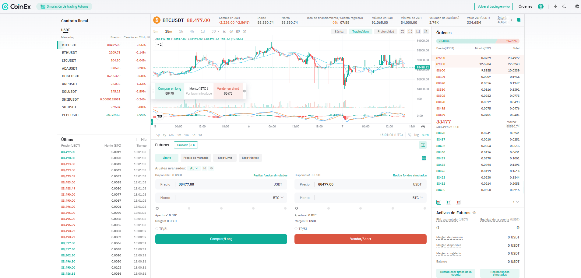 Operaciones de demostración de futuros en CoinEx