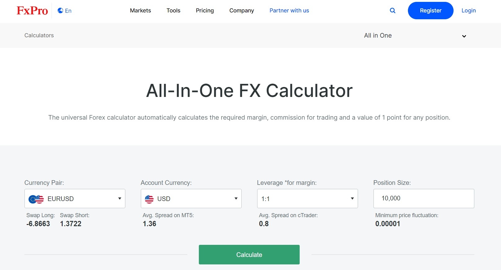 Calculadora Forex online na FxPro