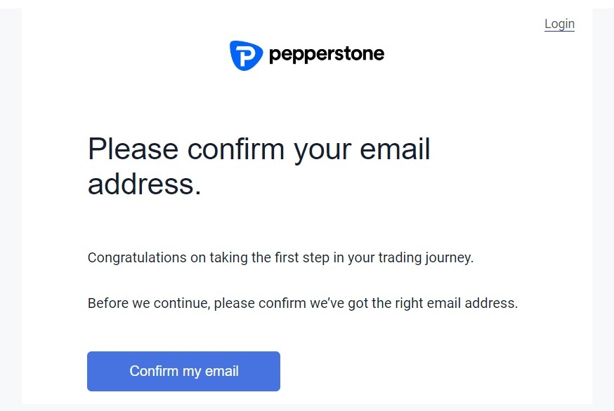 Confirmation Email from Pepperstone