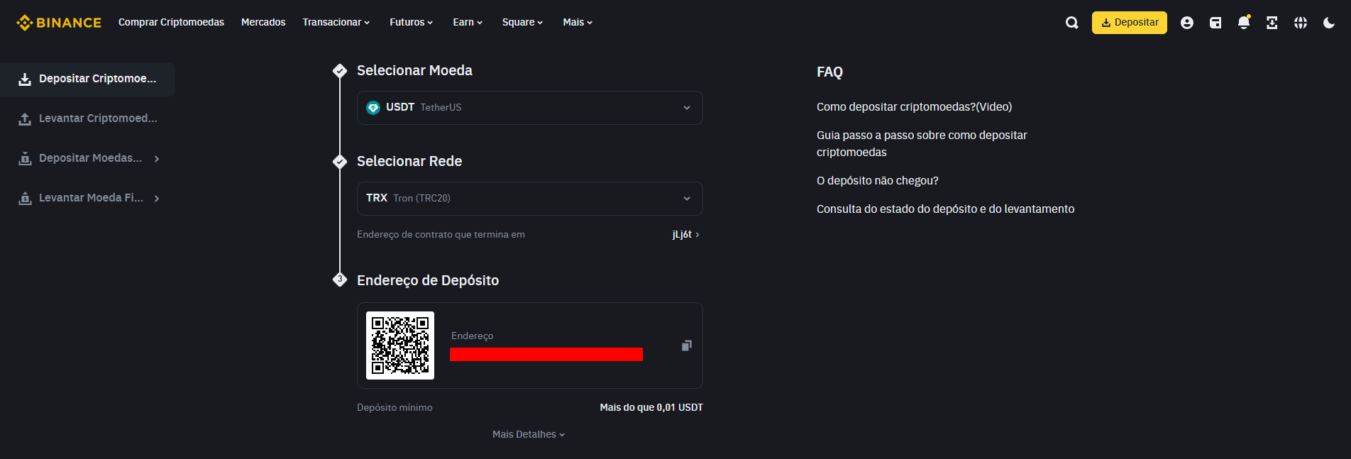  Depósito de criptomoedas na Binance