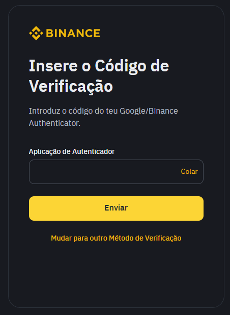 Login na Binance usando 2FA