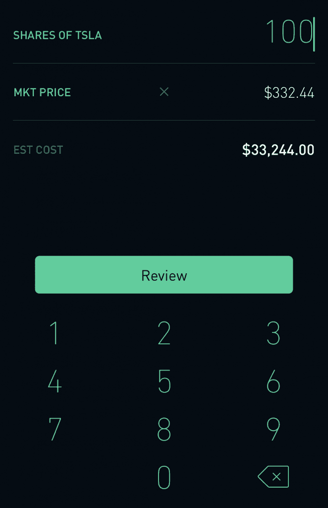 Размещение ордера на Robinhood