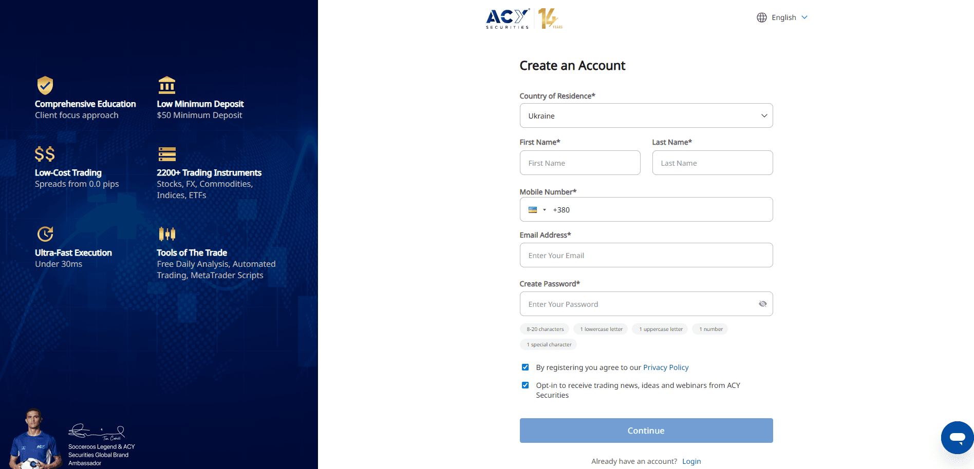 ACY Securities-Registrierungsformular