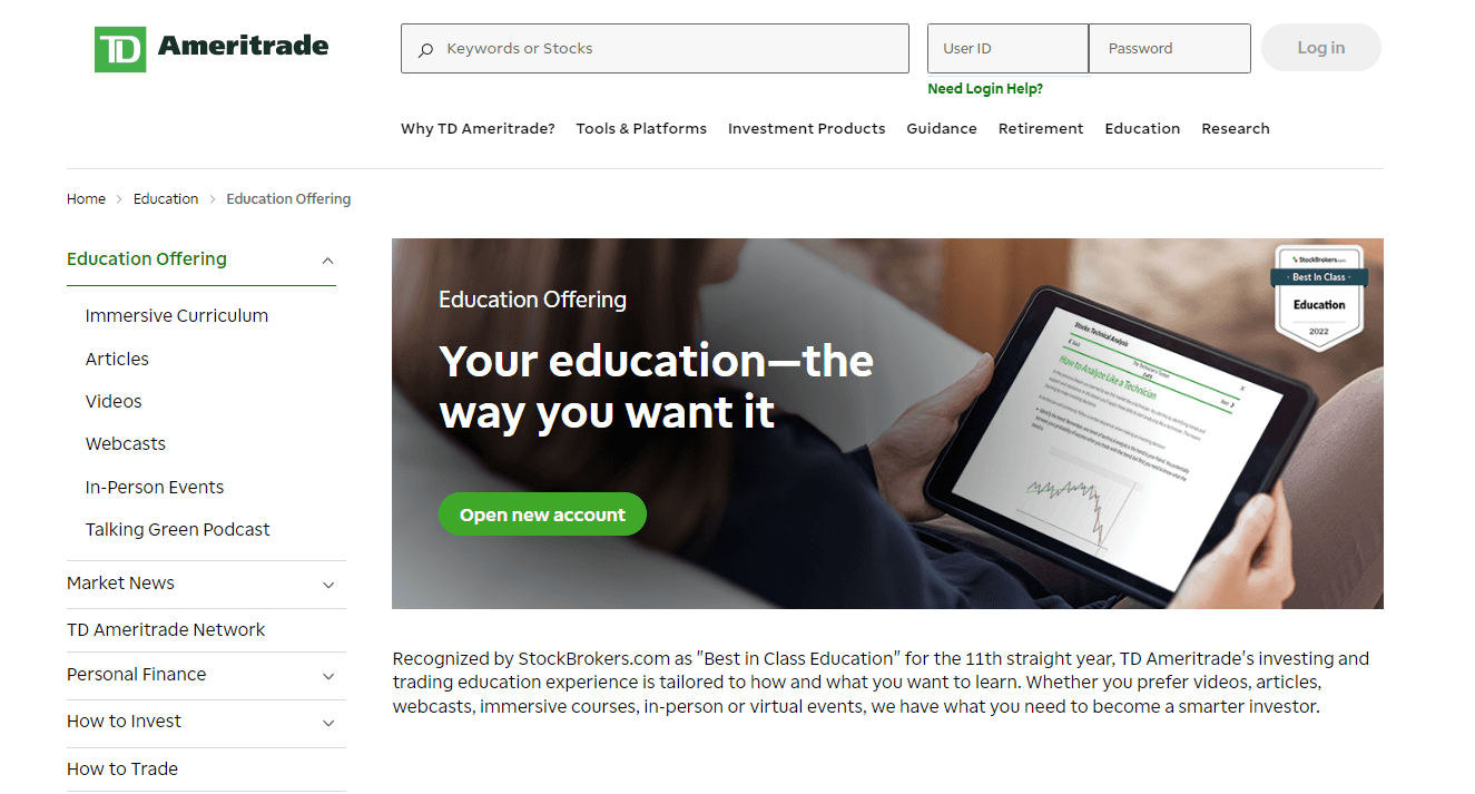 Обучающие материалы на TD Ameritrade