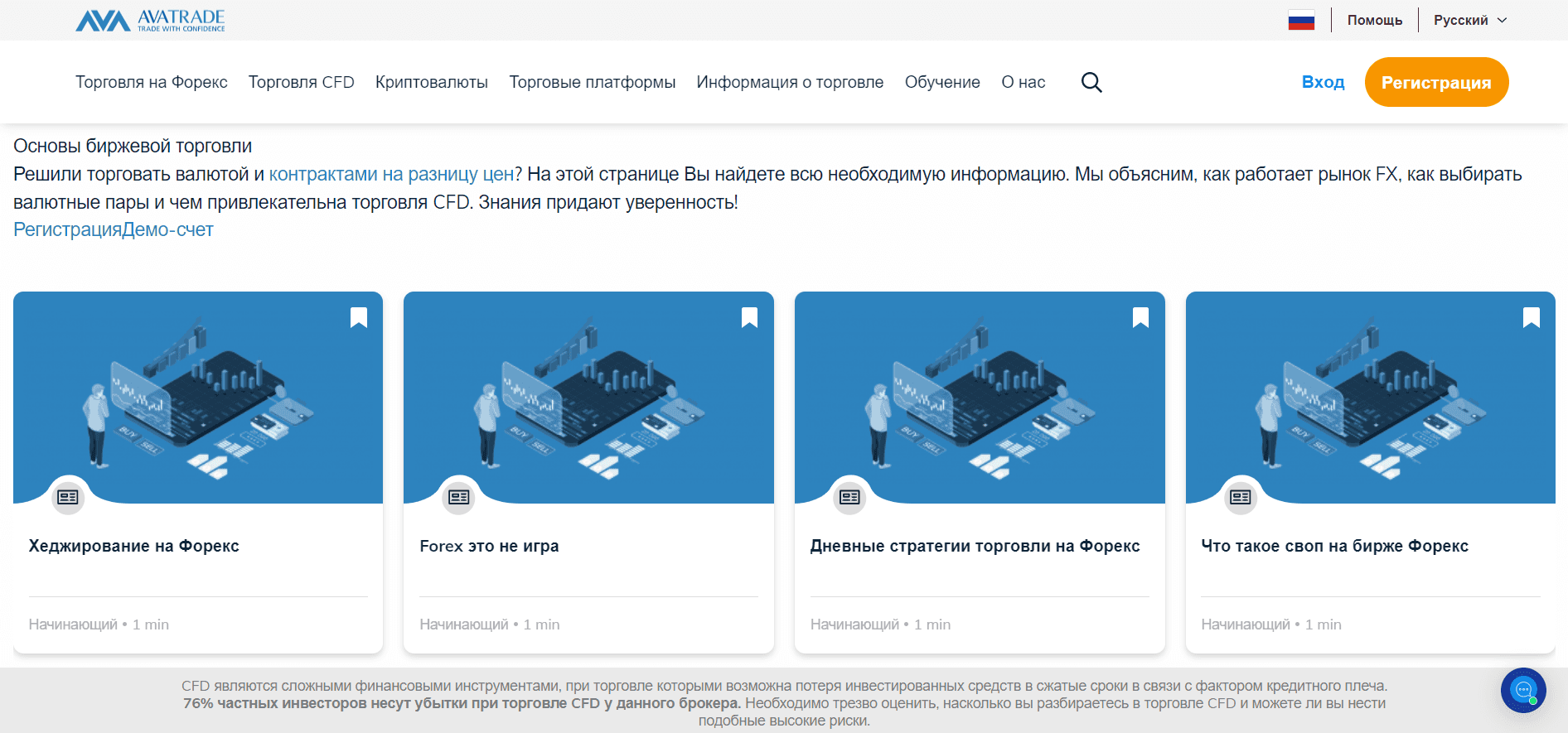 Навчання торгівлі на ринку Форекс на сайті AvaTrade