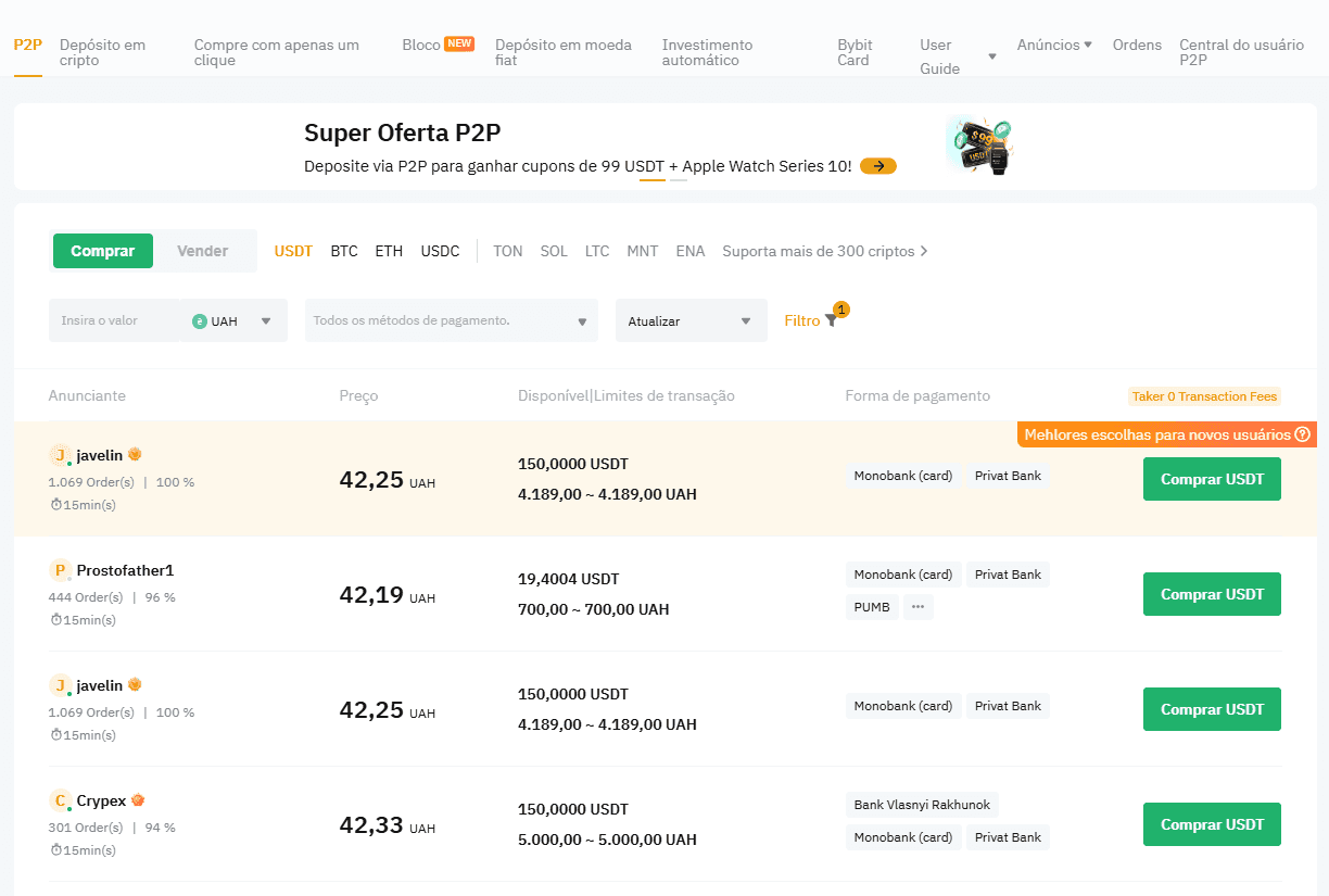 Negociação P2P na Bybit