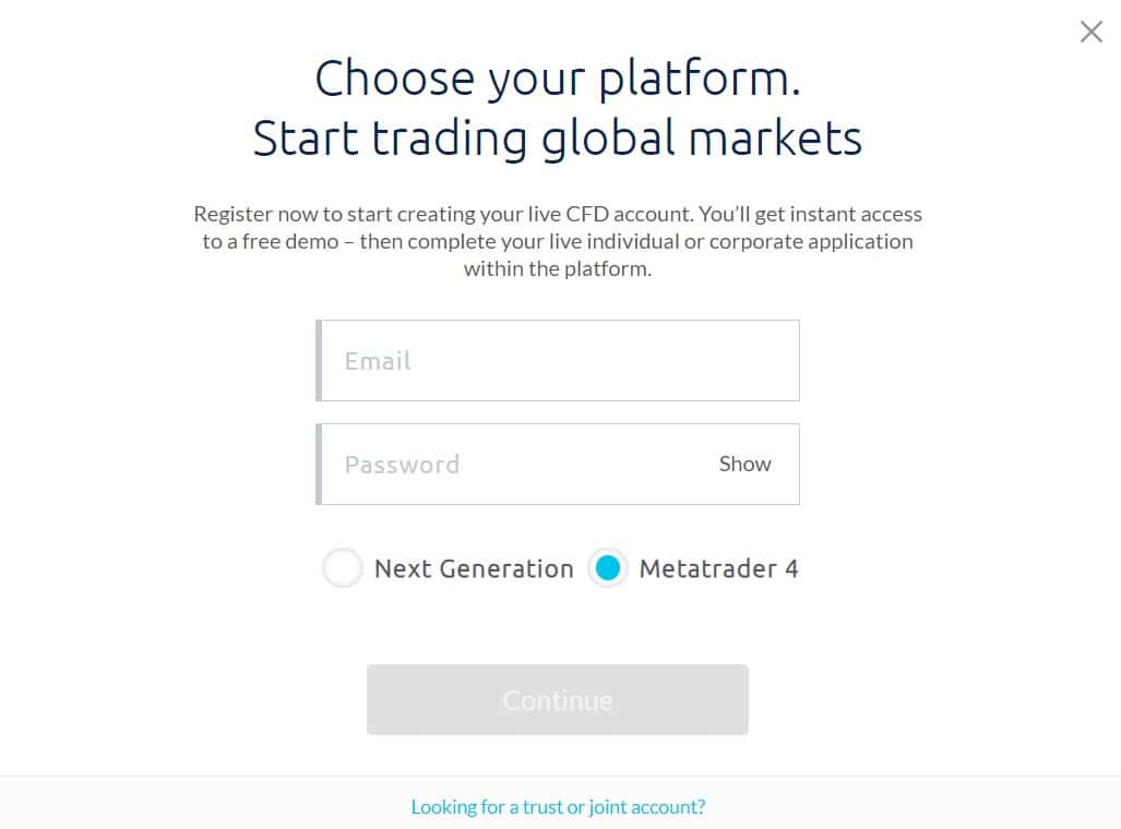 CMC Markets Registration form