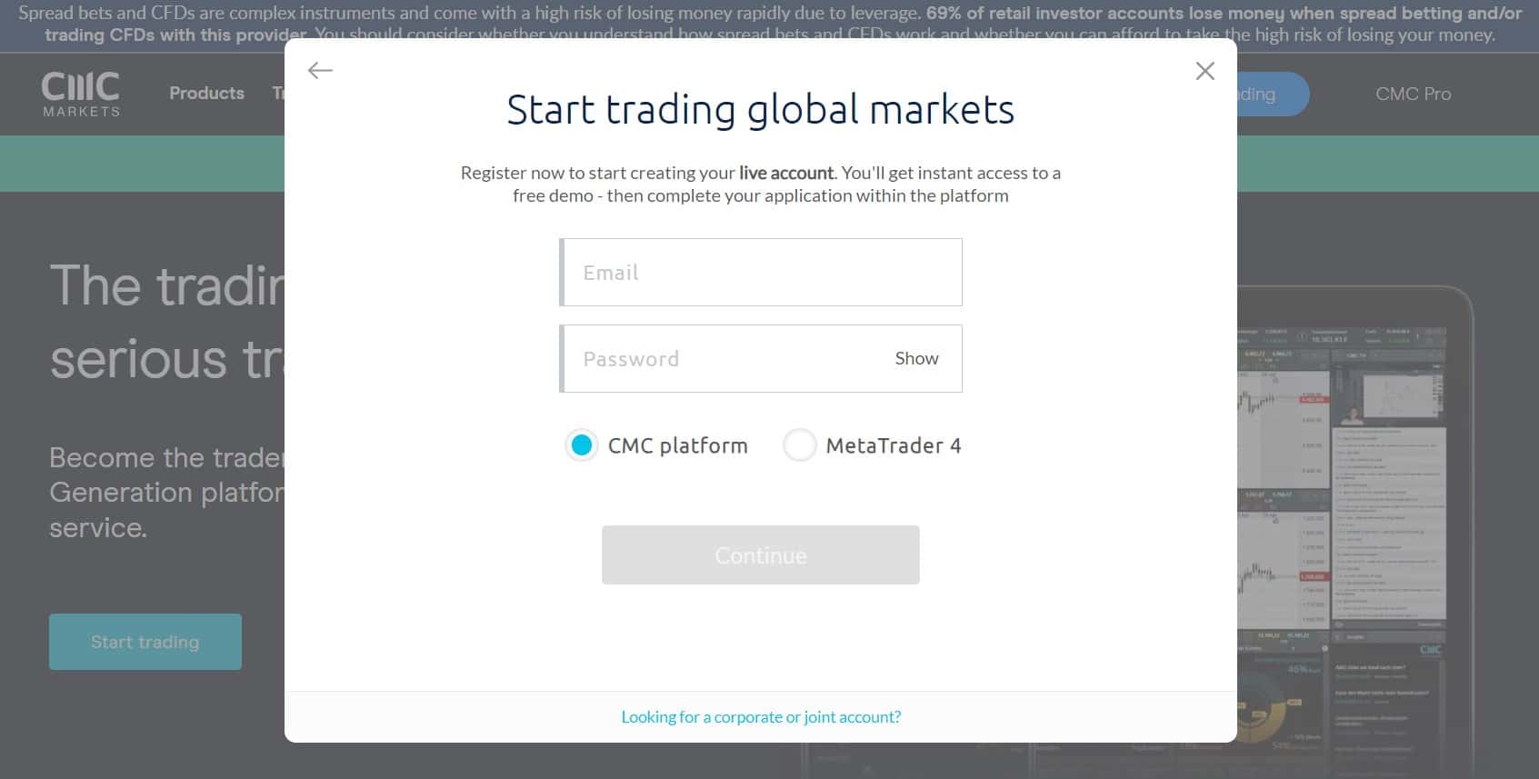 CMC Markets Registration form