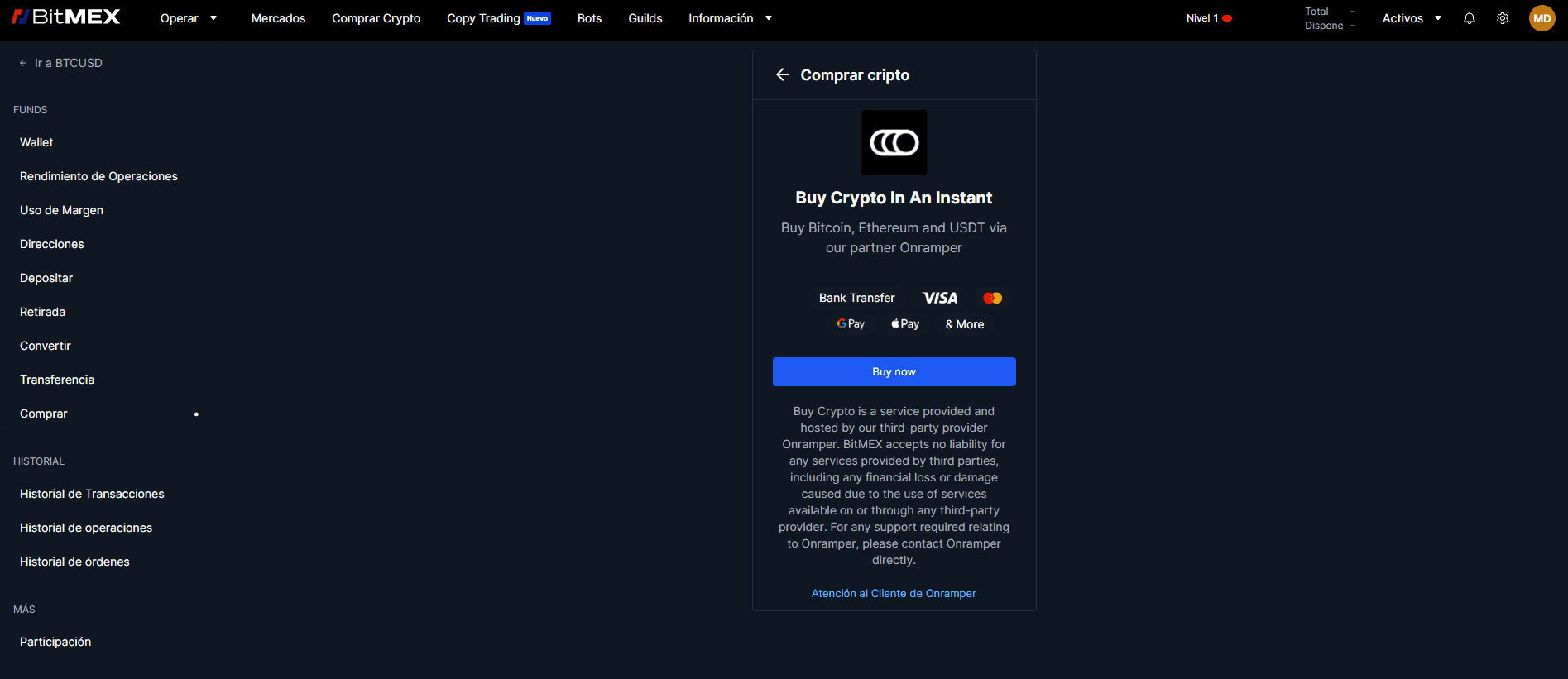 Compra de criptomonedas en BitMEX