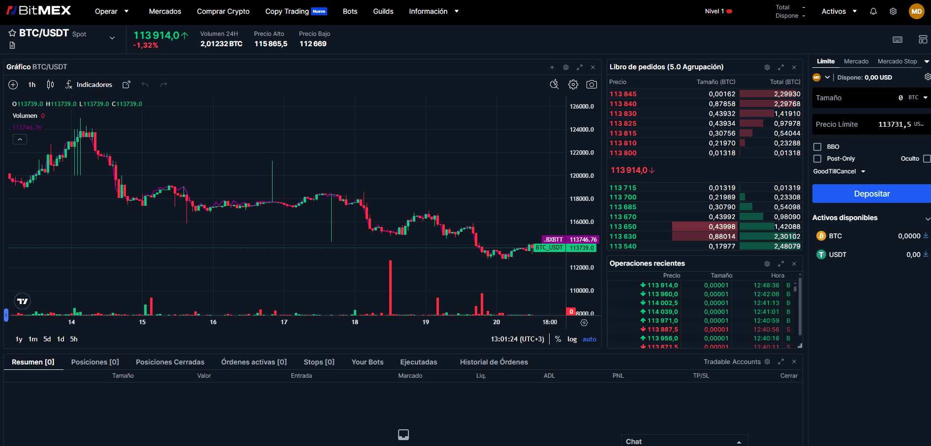 Plataforma para el comercio al contado en BitMEX