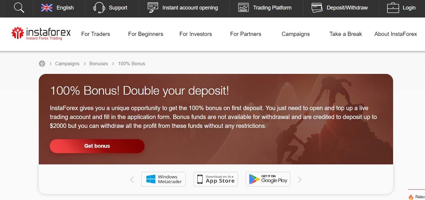 InstaForex 100 % Bonus