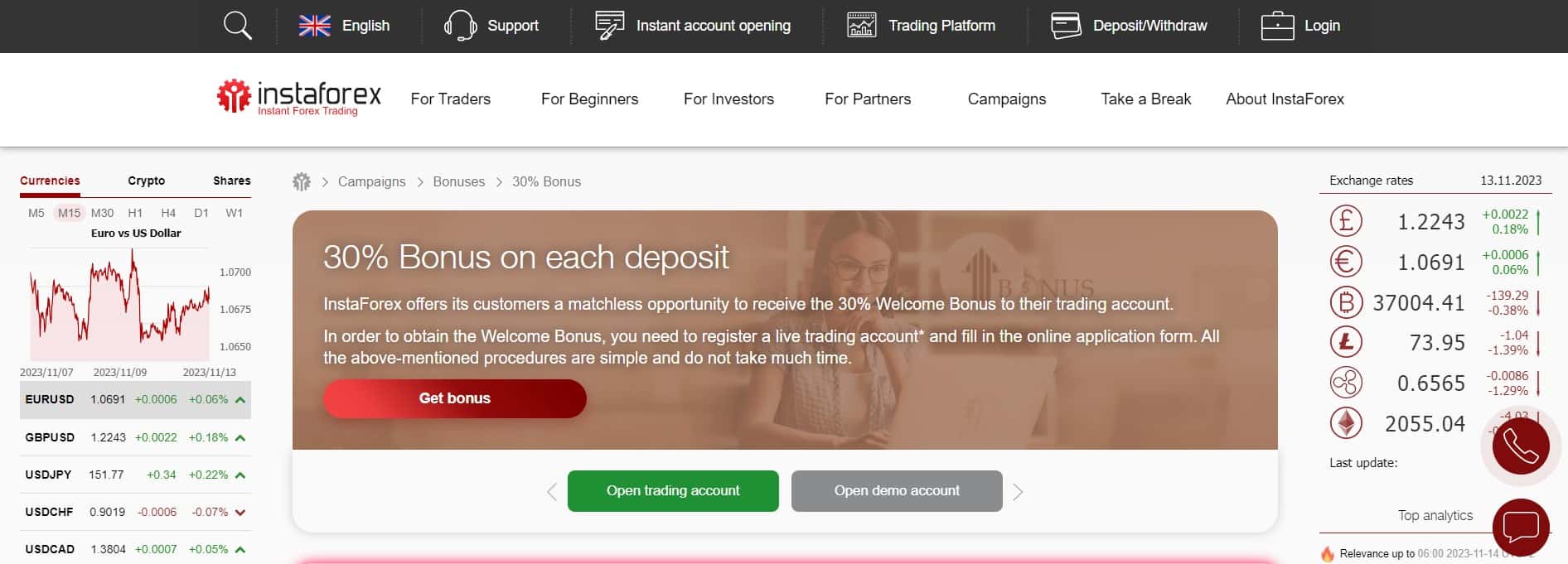 InstaForex 30 % Bonus