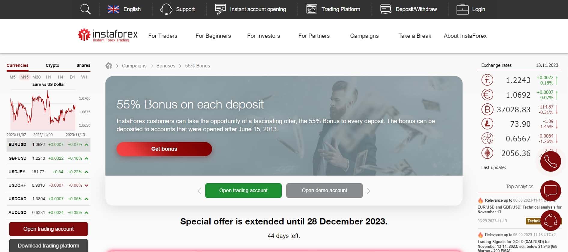 InstaForex 55 % Bonus