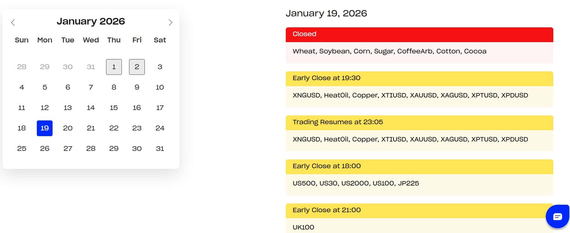 LBX Market Holiday Calendar