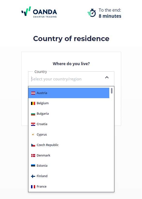 Início do registro com OANDA