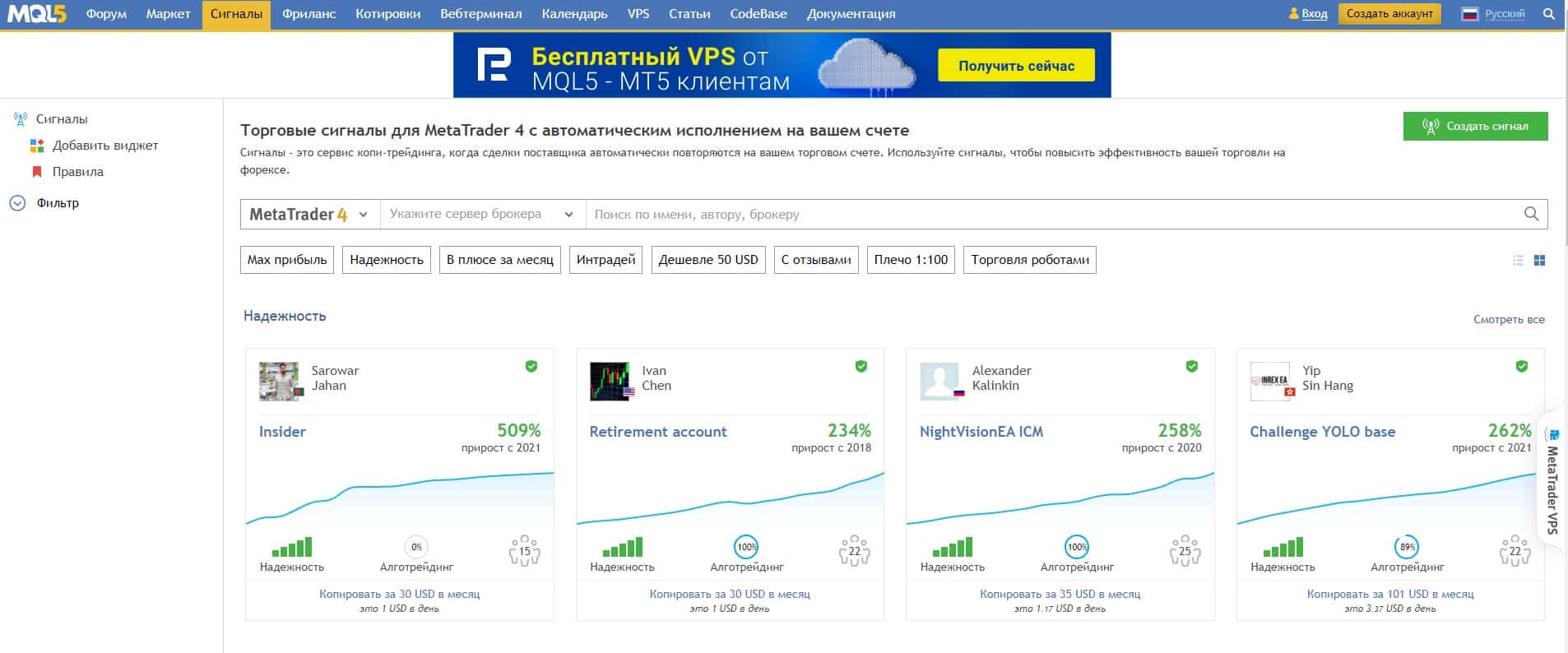 Торгові сигнали для MetaTrader 4 на MQL5