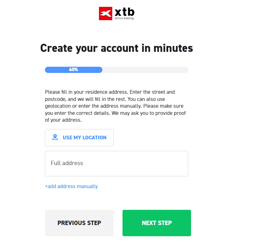 Registro no XTB
