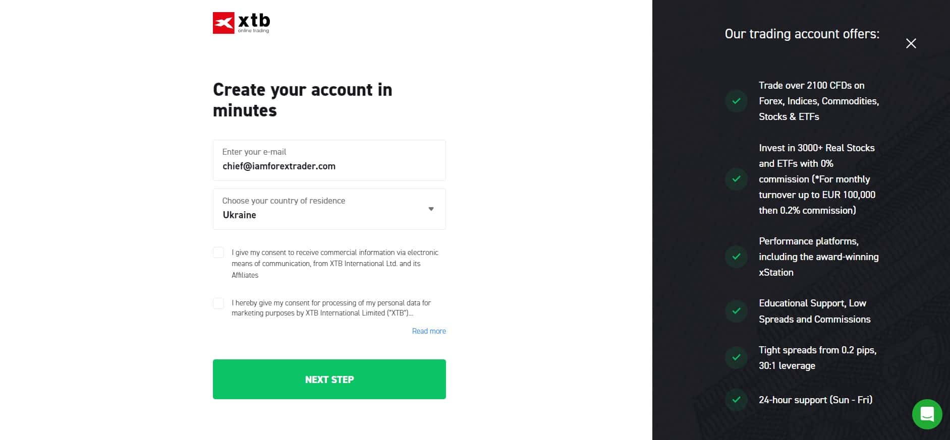 Criação de uma conta na XTB