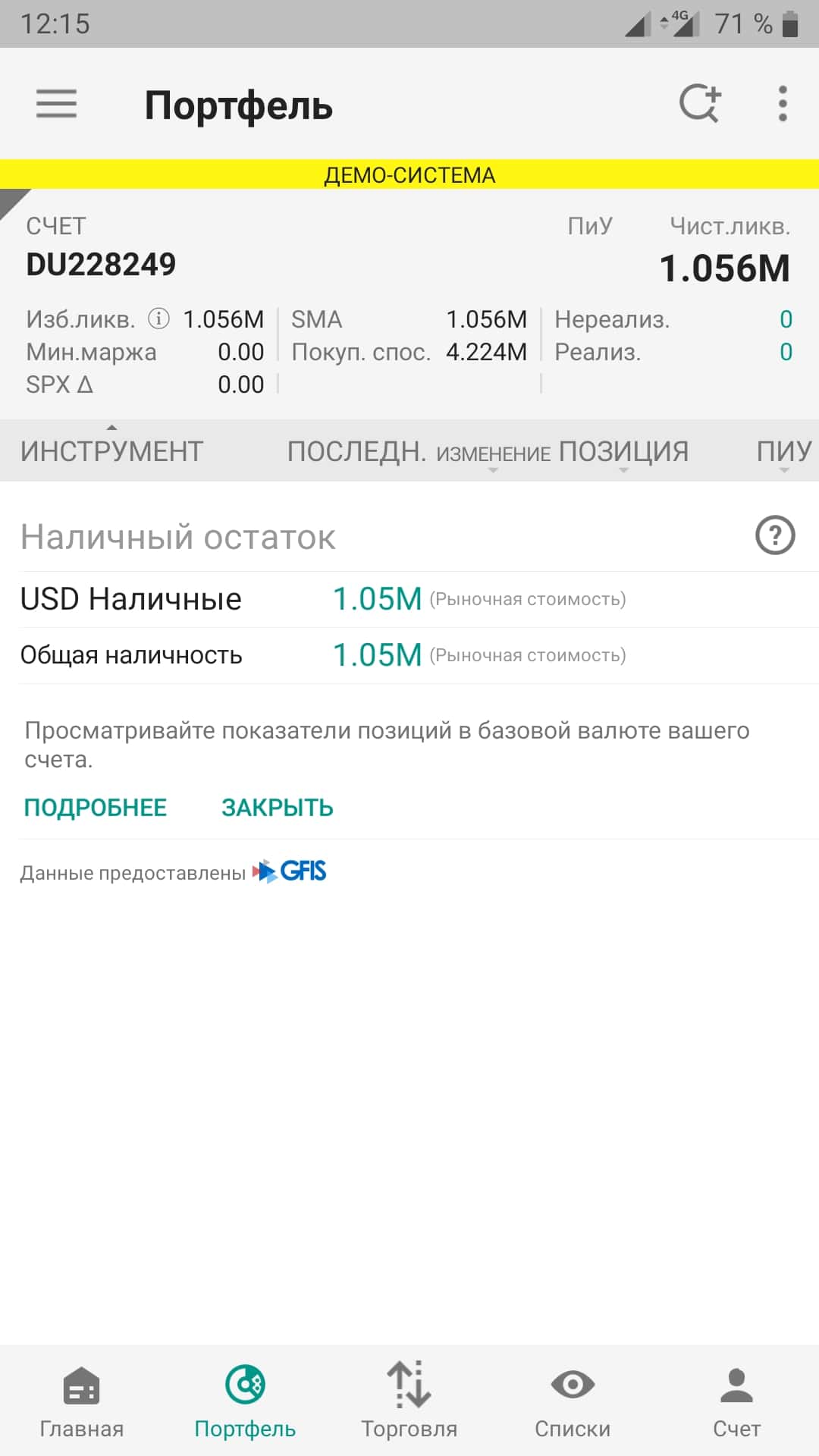 Управление счетом в IBKR Mobile