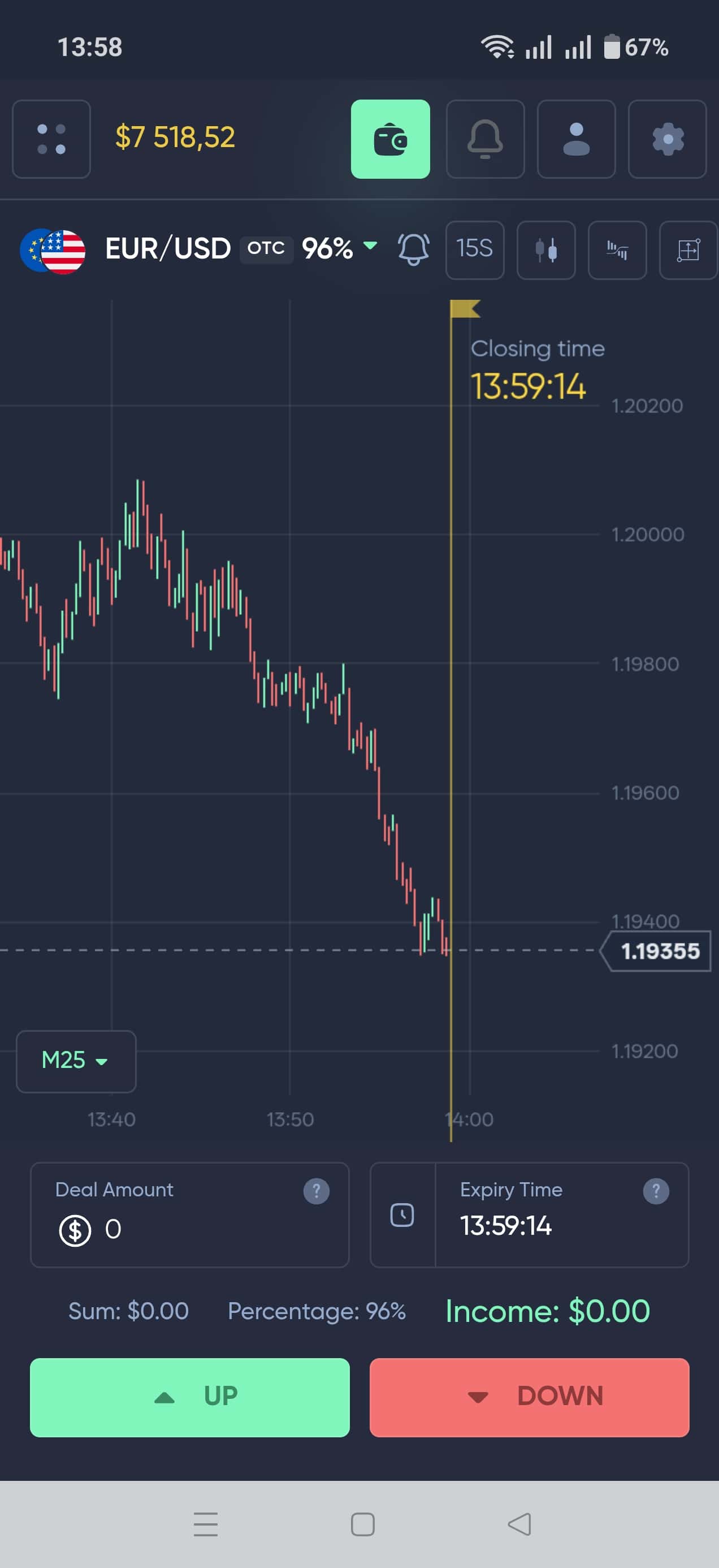 Trading options in the BinoDex app