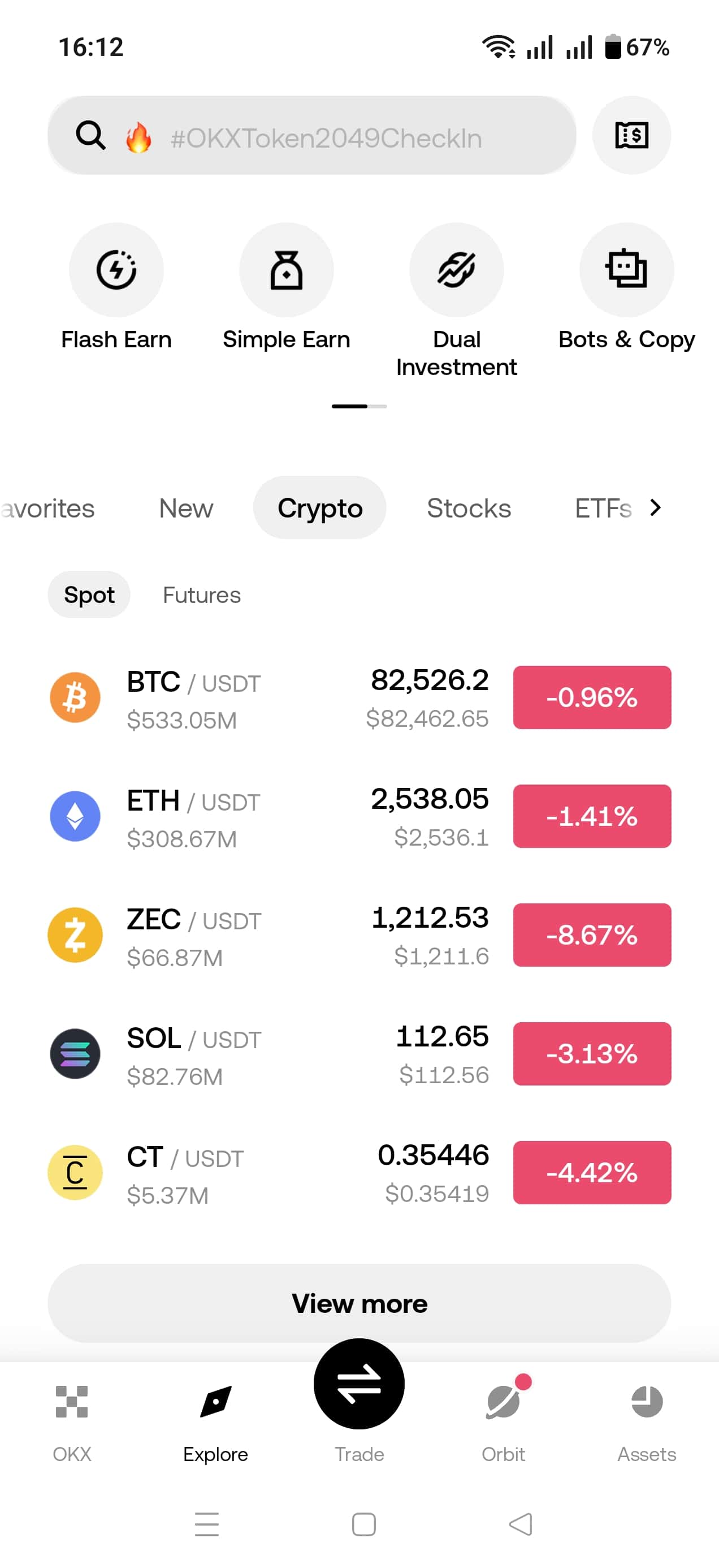 Markets in the mobile app of OKX