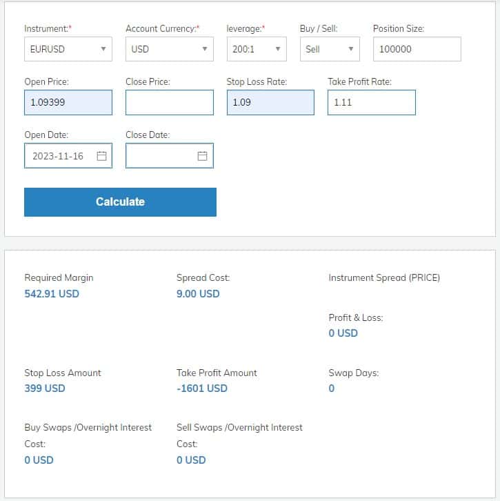 Calculadora del Trader de AvaTrade