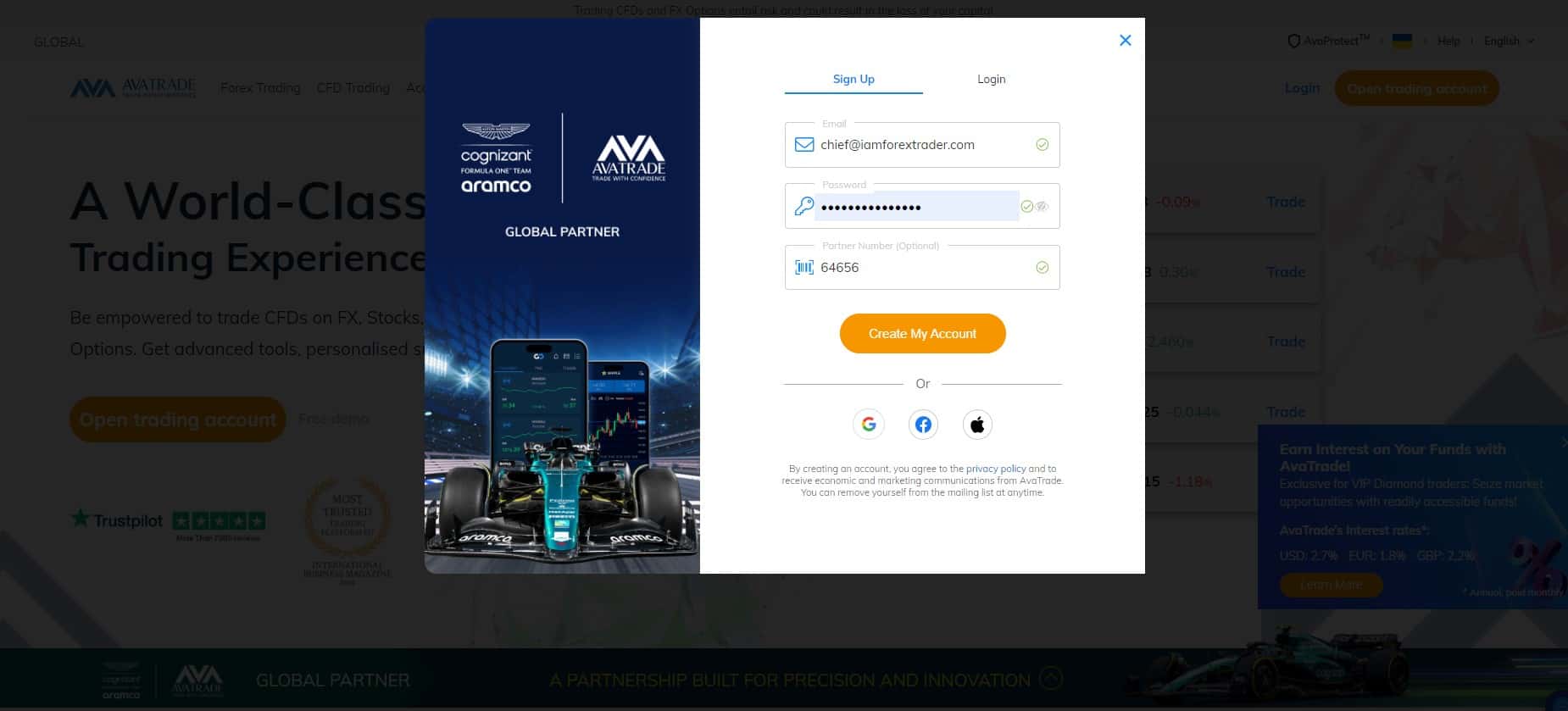 Registering an account with AvaTrade