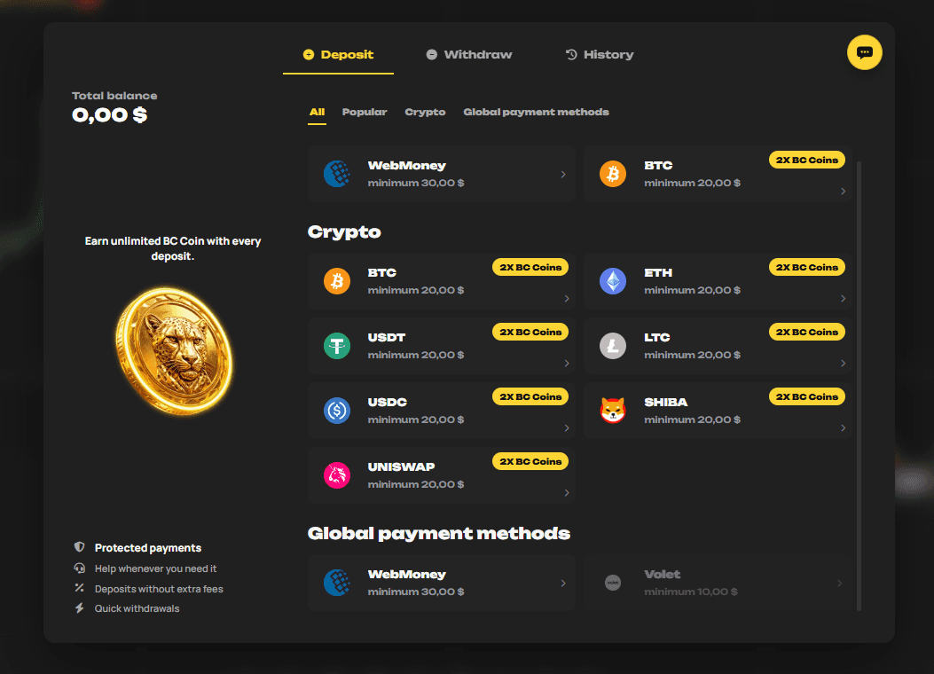 Wpłata środków na konto w BC Option