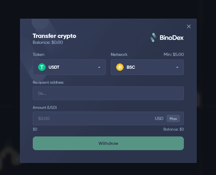 Withdrawing funds from BinoDex