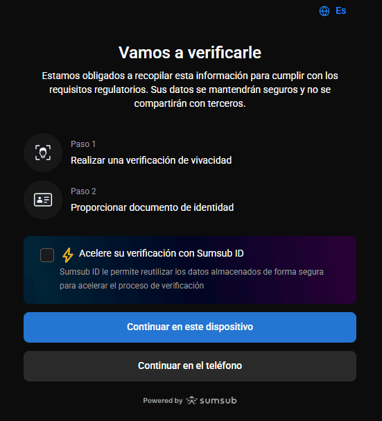 Verificación en PrimeXBT