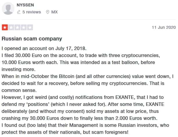 Комментарий пользователя NYSSEN об Exante