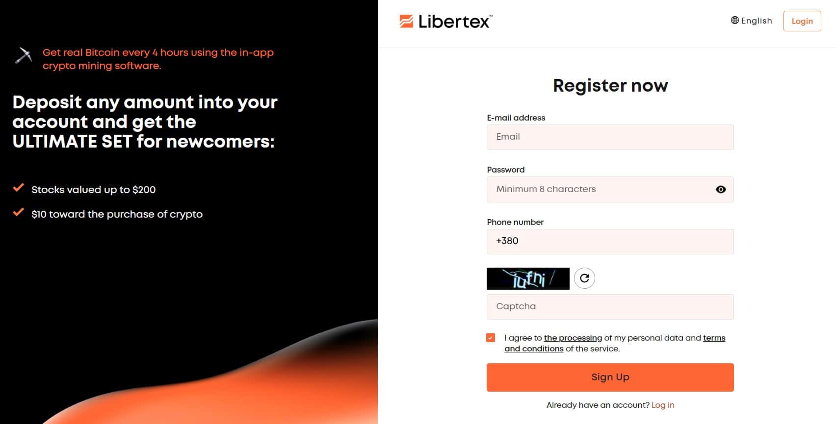 Registro en libertex.org