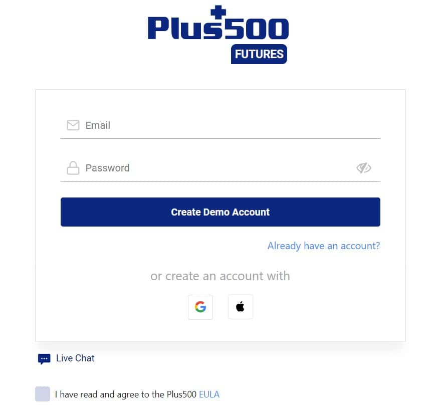 Creating a Plus500 Futures account