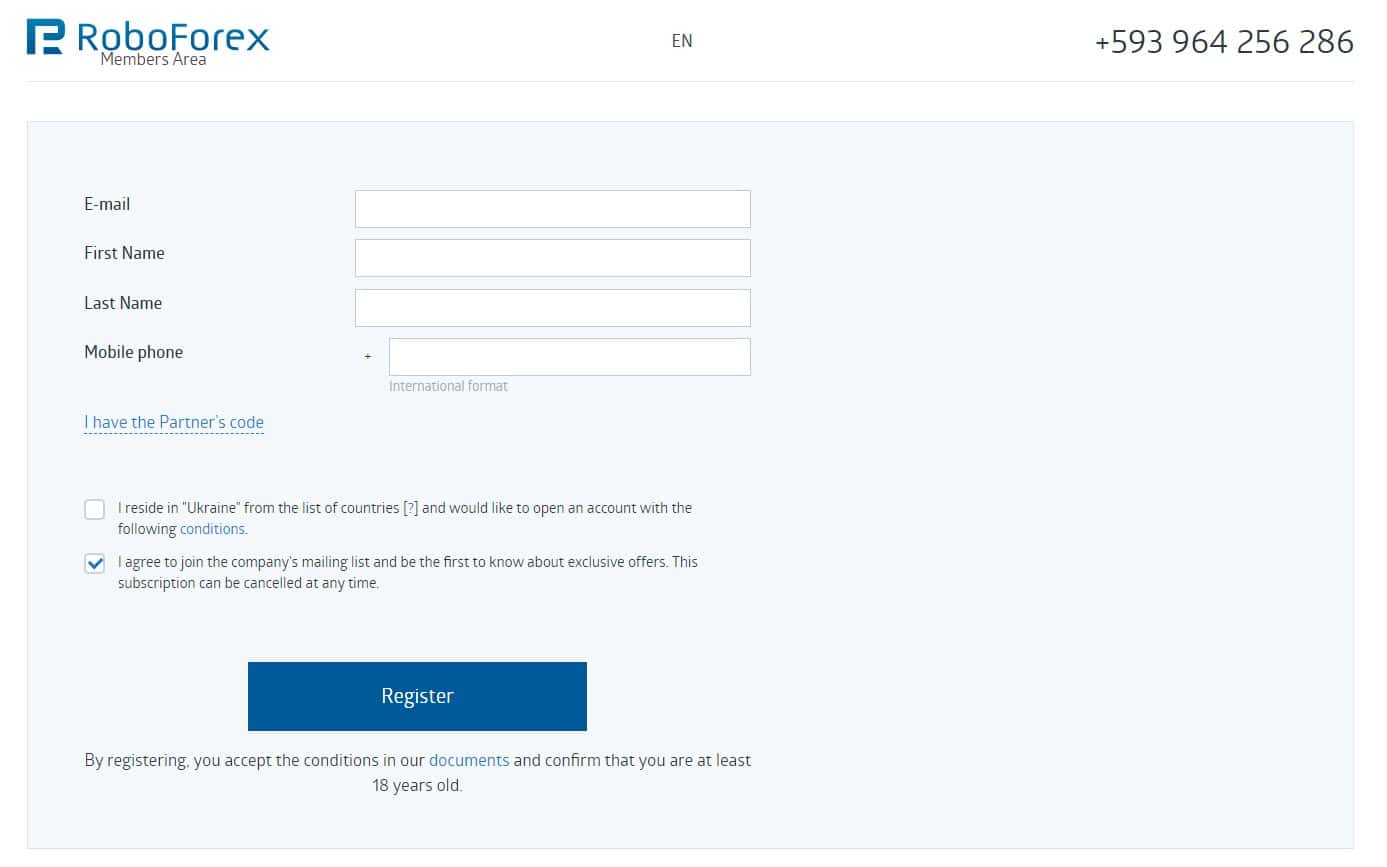Creating an account in RoboForex