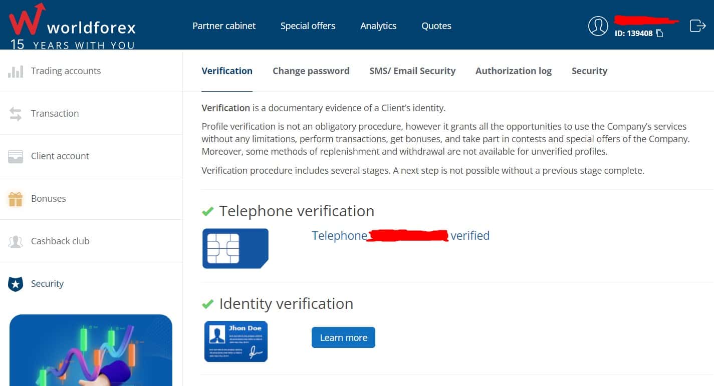 Verification on WForex