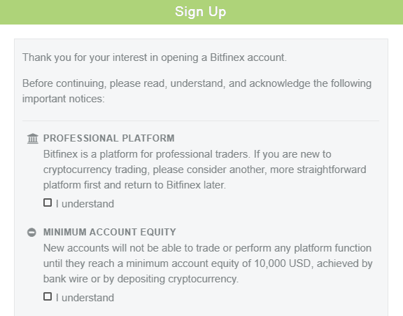 Регистрация на Bitfinex