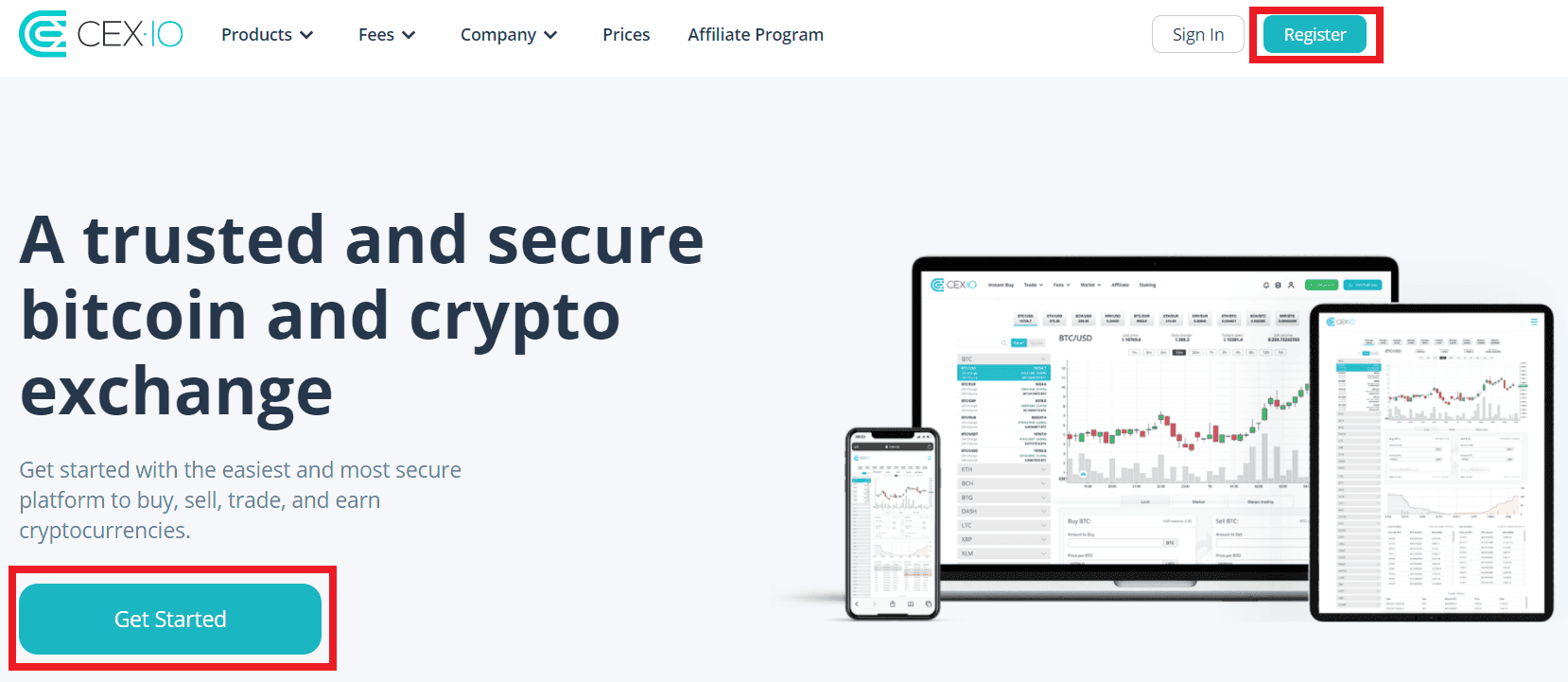 Кнопки для регистрации аккаунта на CEX.IO