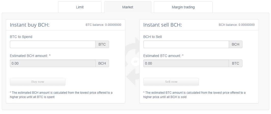 Форма размещения рыночных ордеров на CEX.IO